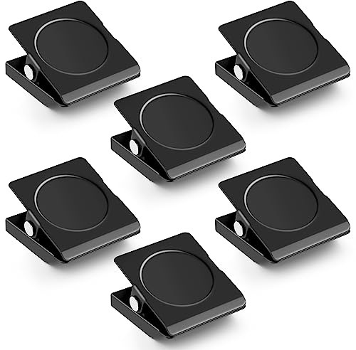 Grtard 6 Pack Magnetic Clips for Refrigerator, Black Magnet Clips for Fridge, 1.2Inch Refrigerator Magnets, Strong Magnetic Clip,Scratch Free Magnets with Clip for Refrigerator, Whiteboard, Locker