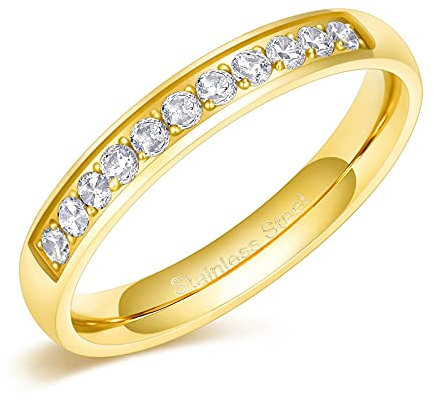 Zakk Eternity Ring Damen Edelstahl Silber Rosegold Gold Edelstahl Ewigkeitsringe Vorsteckring 3.5mm Zirkonia Verlobungsringe Eheringe Trauringe Memoire Ringe (Gold,58 (18.5))
