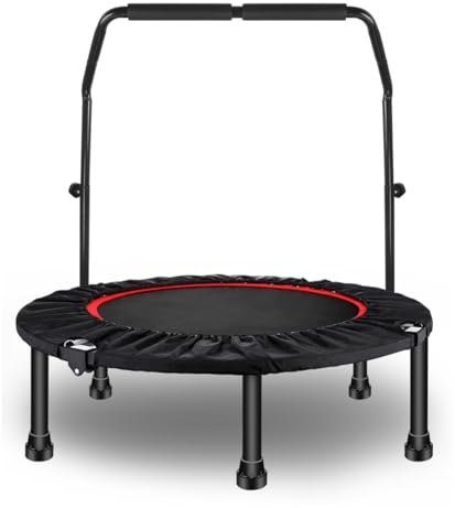 Sinbide Fitness Trampolín Plegable, Cama Elástica con Mango de Espuma Ajustable, Mini Trampolín de Niños para Interior Casa, Reboteador de Ejercicio Entrenamiento para Adultos MAX 100 kg (Ø100cm)