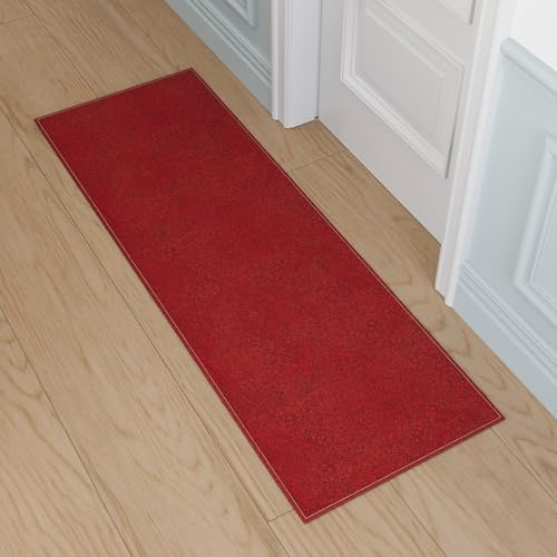Ottomanson Door Mat Indoor Entryway Runner Rug – Non-Slip Durable Low-Pile Runner with Stain-Resistant Surface, 20 x 59, Red