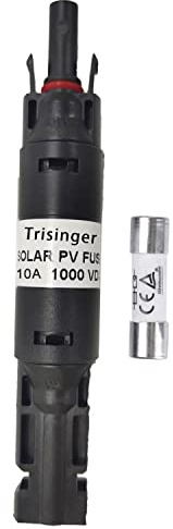 Trisinger 1000V DC Solar PV Steckverbinder, Solar Sicherungshalter-Anschluss, IP68 Wasserdichte 10A Inline-Sicherung, für Solar PV System, mit 1 10X38mm Sicherung (10A)