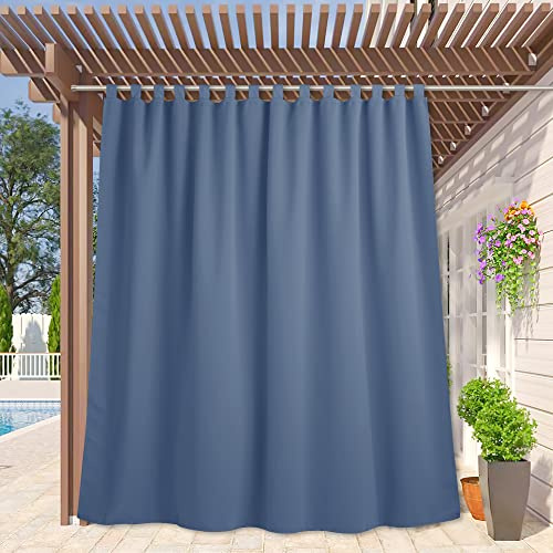 RYB HOME Outdoor Waterproof Curtains for Patio - Weather Resistant Waterproof Indoor/Outdoor Curtains Rustproof Privacy Outdoor Shades for Porch Corridor Pavilion, W100 x L120 inch, 1 Pc, Stone Blue