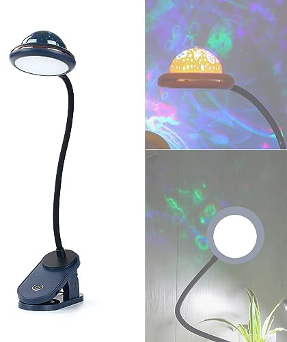 ACMHNC Lampe à Pince Pour Enfants, Lampe de Lecture à Pince LED Rechargeable USB avec Projection D'étoile, 4000k Lampe de Chevet à Col de Cygne 360 ° Tactile Dimmable, Veilleuse à Clip étoile (Blau)