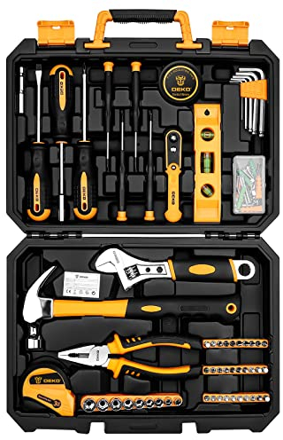 DEKO 100 Piece Home Repair Tool Set,General Household Hand Tool Kit with Plastic Tool Box Storage