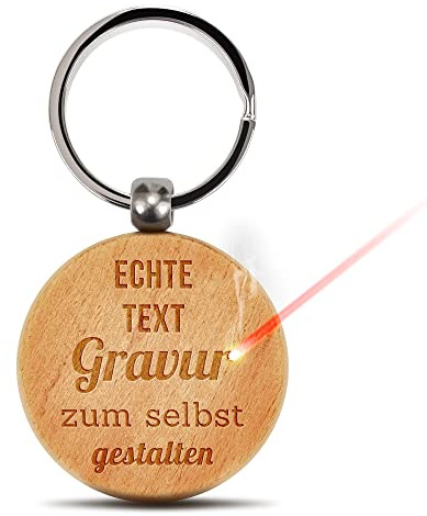 Print Royal Gravierter Schlüsselanhänger gestalten mit Wunschtext oder Spruch - Runder Anhänger mit Holzstück graviert mit Namen | 45x45 mm, mit Lasergravur personalisiertes Geschenk