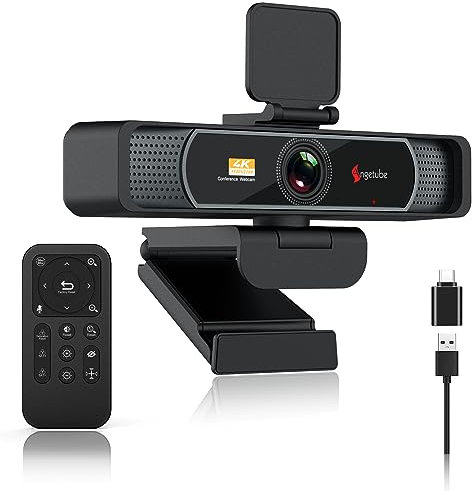 Angetube 4K Webcam - PC Kamera mit Abdeckung und Fernbedienung,Doppel-Rauschunterdrückungs mikrofon, mit USC-C-Adapter, Plug-and-Play, geeignet für Win/MAC/PC/Laptops