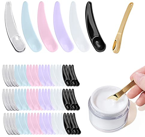 100 pieces of plastic cosmetic spatula, with 1 piece of metal cosmetic spatula, cosmetic mask spatula, cosmetic sub-packing spatula, mini makeup tools, cream spatula.(Random color)