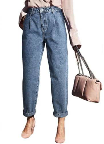 Astylish Jeans for Women Trendy High Waisted Pull On Stretchy Mom Cropped Denim Pants Blue Size 18