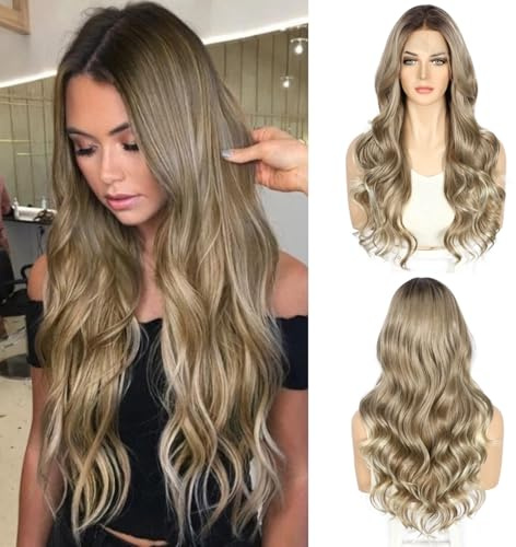 Sapphirewigs Highlight Lace Front Perücke Braun Synthetische Körper Welle Perücken Damen Party Datum Tägliche Tragen Natürlich Aussehen Weihnachten 26inch