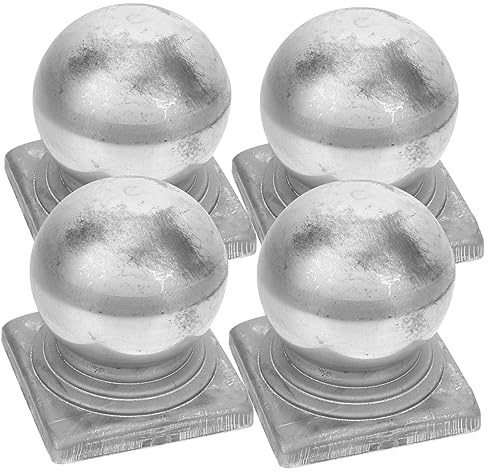 Hemobllo 4pcs Fence Post Caps, Iron Ball Shape Column Cover for Guardrail and Traffic Barrier, Smooth Edges, Easy to Install, Protective Silver Caps for Outdoor Fence Accessories | Silver Finish, Smooth Edges, Easy Installation, Guard Bar Accessory, 80x80 Size, Four Piece Pack