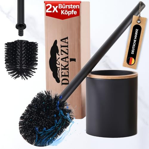 DEKAZIA® Klobürstenhalter Schwarz mit Silikon-Bürste - WC Toilettenbürste Matt - Hygienischer Toilettenbürstenhalter mit Schnelltrocknender Silikon-Klobürste