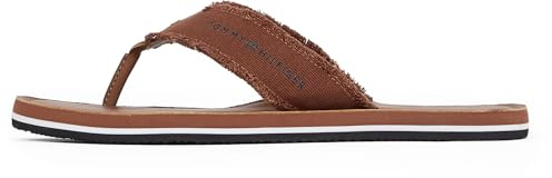 Tommy Hilfiger Herren Flip Flops Leather Beach Sandal mit Fransen, Braun (Winter Cognac), 45