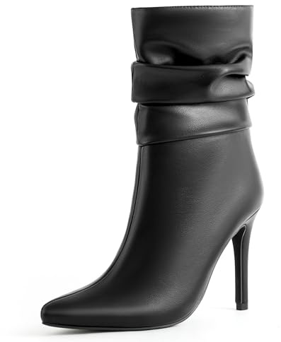 SICARE Stivali a metà polpaccio da donna a stiletto tacco alto stivali slouch punta punta cerniera laterale stivali sexy moda stivali impermeabili autunno inverno stivali eleganti, nero, 42 EU