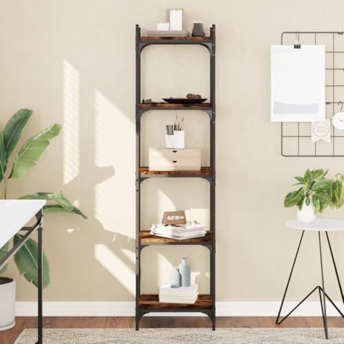Iiaky Bücherregal 5 Böden Balkon Regal Abstellraum Regal Wohnzimmer Regal Ordnerregal Storage Shelves BüRoregal Räuchereiche 40x30x154 cm Holzwerkstoff