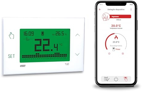 Termostat med data-SIM-kort ingår, intelligent programmerbar termostat med app, snabb konfiguration med Bluetooth, veckoplanering av pannan