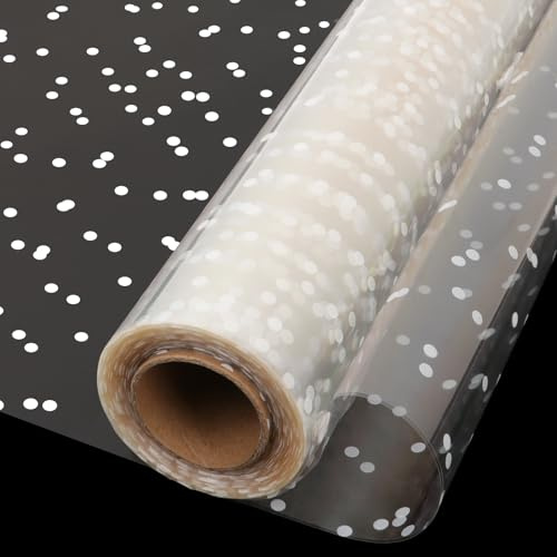 80CM Cellophane White Dot Wrapping Paper Roll,30M Folded Florist Gift Wrap