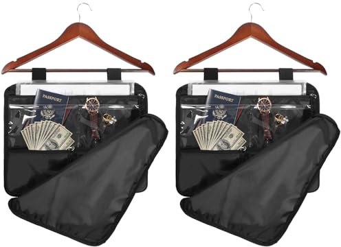 2Pack Hanger Diversion Safe Bag with Zipper, Jewelry & Cash Safe, Secret Under Clothes Storage for Home or Travel - BLACK