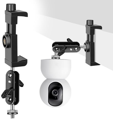 Support Camera Exterieur, Support Moniteur Caméra Pince Clamp Rotatif 360 Degrés Caméra Surveillance Fixation Clip avec Filetage 1/4 Adaptateur, Flexible Moniteur Clip pour Intérieur Extérieur
