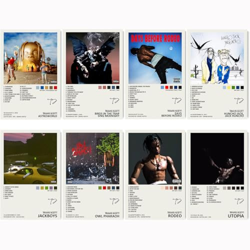 Generic Travis Scott Music Album Cover Signed Limited Canvas Poster (Set of 8) Unframed: 20x30cm (8x12in)