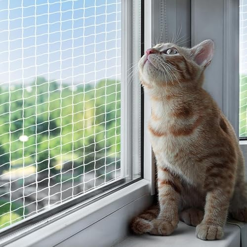 Shudyear Solide Polyesterfaser Katzenschutznetz Katzennetz für Balkon, Fenster und Türen Können Zuschneidbar ​und Bissfest Balkonnetze für Katzen ​zur Absicherung von Terrasse (8×3)