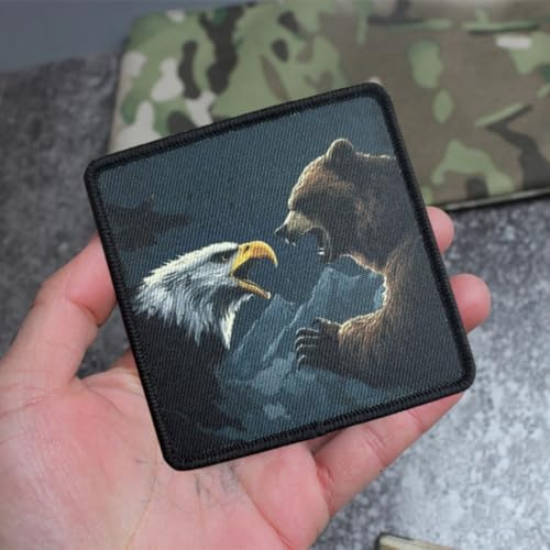 Klett Patch Adler und Bär Militär Patches Abzeichen Taktische Morale Hook Patches Aufnäher für Rucksäcke, Jacken, Jeans, Kappen, Kleidung