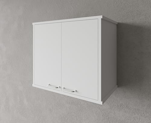 Negrari Pensile in Resina PVC, Resistente all'umidità, Ripiano d'appoggio interno, Adatto per interni ed esterni, L60 x P34 x H52 cm, bianco