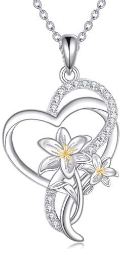 DAYLINLOVE Tulpe Sonnenblumen Kette 925 Sterling Silber Herz Tulpe Sonnenblumen Anhänger Halskette Tulpe Sonnenblumen Schmuck Geschenke für Damen Frauen Mädchen Mutter Blume Liebhaber