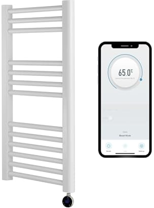 Greened House Scaldasalviette Elettrico WiFi Bagno, 400 X 800 Mm, Bianco EU | Scaldasalviette Elettrico Da Parete Per Bagno; Formato 400 X 800 Mm, Controllo WiFi, Timer Programmabile 7 Giorni E App, Muro