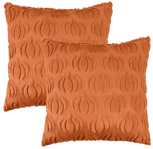 Huahuanghui 2pcs Funda de cojín Calabaza 45 x 45 cm, Funda de Cojín Halloween, Felpa Suave Calabaza Fundas de Almohada, Decoración de otoño para Salas de Estar Dormitorio Silla Cama sofá
