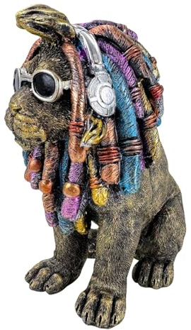 Online Fuchs Dekofigur Cooler Löwe Streetstyle mit bunten Dreadlocks, Kopfhörern & Pilotenbrille - 20 oder 36 cm groß - Gartenfiguren, Statue für den Innen- und Außenbereich (20 cm)