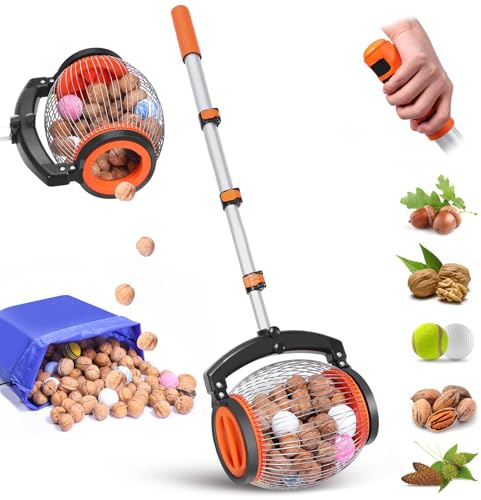 EasyBuyCat rullsamlare fruktsamlare. Fruktplockare med teleskophandtag, teleskopstång, 60–140 cm, nötsamlare, bekväm tömning, kulplockare, för kastanjer, körsbär, tennisbollar