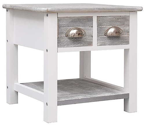 HETFTJN Tavolino grigio 40 x 40 x 40 cm Paulownia in legno con 2 cassetti, design moderno, per balconi e soggiorni