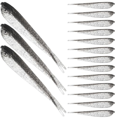 JOINPAYA 60 Leurres Souples de Pêche Gris Appâts Artificiels en PVC Réalistes Imitation Poisson pour Pêche en Eau Douce et Mer Lot 60 Pièces Leurres pour Bar et Carnassiers