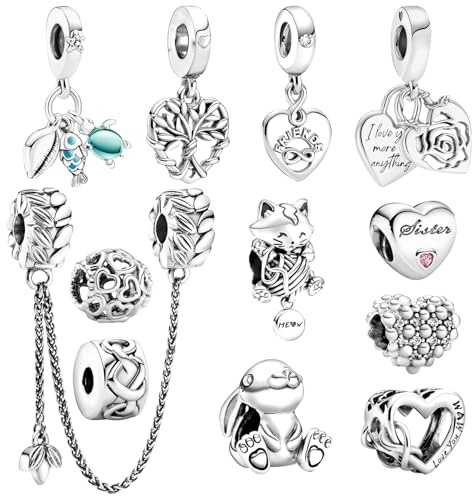 MLPKOI Lot de Breloques pour Bracelet, Charms de Combinaison pour Femme Compatible Européen les Bracelets et les Colliers Idée Cadeau pour Maman, Voyage ou Anniversaire (Argent)