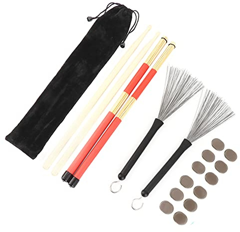 Taidda Drum Rute Kit Bacchette Spazzola Regolabile Smorzatore Set di Tamburi Strumenti Musicali, Batterista Essenziale, Gomma + Filo D'acciaio + Materiale di bambù (M02762 Caffè)