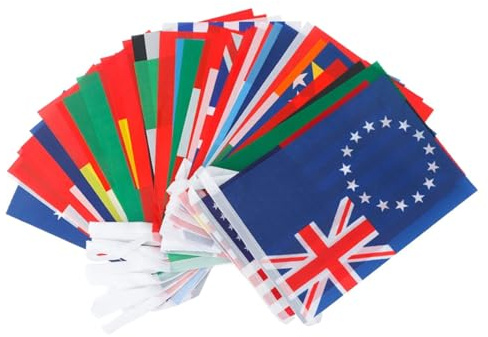 Ginwrek Guirnalda de Banderas de 12, 5 m con 50 Banderas de países elegidas al Azar Decoración Bares Fiestas Festivales y Clubes Deportivos.