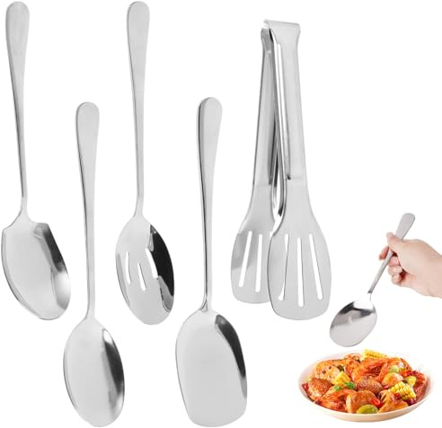 5 stycken stora serveringsskedar, serveringsskedar i rostfritt stål, poleringsbehandling, salladssked, servering spoon, salladsbestick rostfritt stål för bankett, buffé, restaurang, hotell, fester