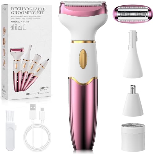 OHFAMO Rasoir Electrique Femme 4-en-1, Tondeuse Femme Intime, Tondeuse Bikini IPX7 Étanche Humide et Sèche, Rechargeable Épilateur Facial pour Sourcils, Nez, Jambes, Aisselles et Zone Intime