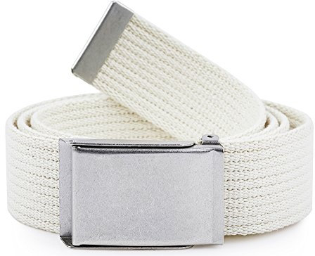 Ladeheid Gürtel Herren Verstellbarer Stoffgürtel aus Baumwolle Gürtel ohne Löcher für Männer Geeignet für Arbeit, Reisen oder Männergeschenke P10 (Ecru-Silber, 120 cm (Gesamtlänge 130 cm))