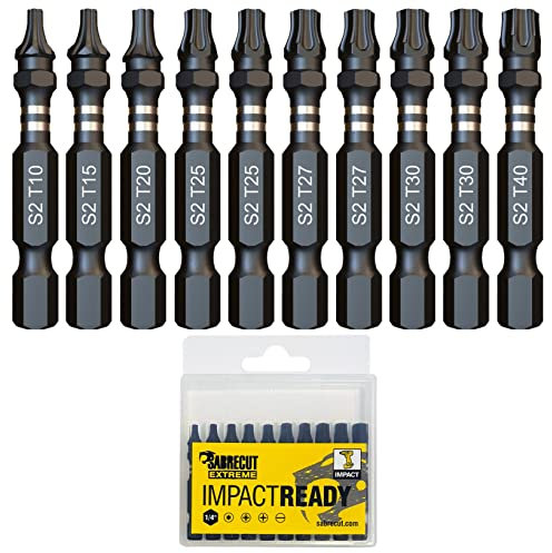 10 x SabreCut SCTKA10 50 mm T10 T15 T20 T27 T30 T40 Jeu d'embouts de tournevis à percussion Torx à une extrémité 10 15 20 27 30 40 Heavy Duty avec boîte de rangement