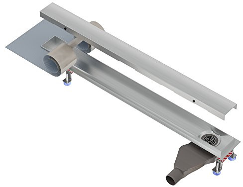 Nordona extraflache Edelstahl Duschrinne Complete Basic Abgang seitlich Länge: 90 cm Inkl. Blende Klassisch, Niederprofilsiphon Einbautiefe nur 6 cm