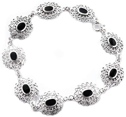 Windalf Vintage Mittelalter Armkette SINA 19 cm Black Gothic Onyx Keltische Knoten Armband Silberkette Bohemia Armschmuck Freundschaftsband 925 St