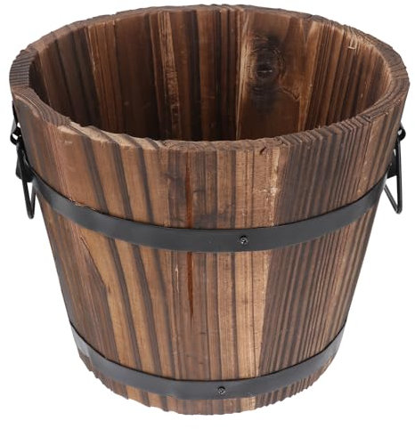 Wooden Flower Pots Whiskey Barrel Planter Round Garden Flower Pot Large Plant Pot for Indoor Outdoor Patio (Brown) 19x14x15cm