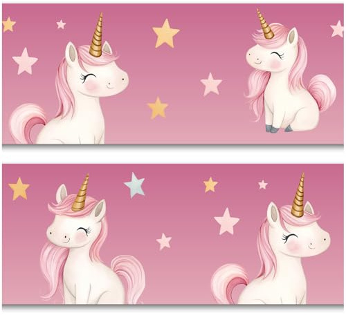 Bordüre 15cm x 200cm für Kinderzimmer Babyzimmer Dekor Aufkleber Wandbordüre selbstklebend Wandtattoo für Kinder Mädchen Junge Y033 (Einhorn)