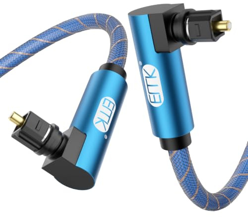 EMK Cable Optique Coudé 90° Câble Optique Audio Angle Droit (1,5 m) | Câble Toslink Numérique Cable Optique Audio Coudé pour Barre de son, TV, DVD, Haut-parleur