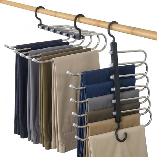 Plastique Cintres pour Pantalons, cintres de Placard économiseurs d'espace 6 Couches 2 utilisations Porte-Pantalons Multifonctionnel pour vêtements, Pantalons, écharpes et Cravates