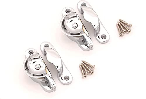 Infinity Decor Pack of 2 Victorian Sash Window Fitch Fastener Lock - Polished Brass or Chrome - Made from Solid Brass (Polished Chrome)