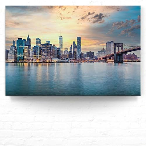 Wandbild Skyline New York City - 90cm x 60cm Leinwand auf 4cm Keilrahmen