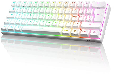 RK61 Tastiera Gaming Meccanica, 60% Tastiera Wireless 2.4Ghz/Bluetooth/USB-C RGB Backlit Interruttore Blu Hot Swap Double-Shot ABS Keycaps Compatibile con Win/Mac, Bianco (QWERTY Layout Italiano)