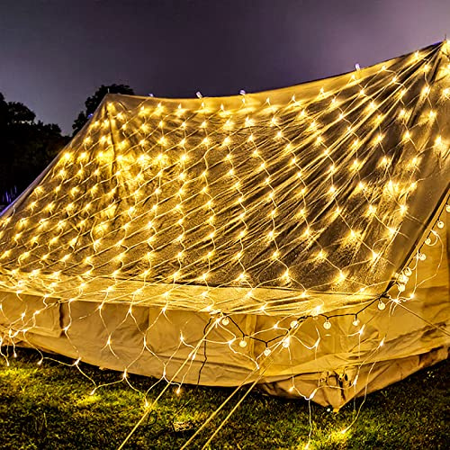 YRHome Lichternetz LED 3 x 2m Außen und Innen 8 Leuchtmodi Lichterkette Netz Warmweiß Lichterkettennetz IP44 Wasserfest mit Stecker für Weihnachten Halloween Hochzeit Party Garten